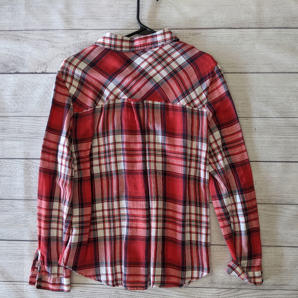 Zara Basic Plaid Button Down Shirt Red - image 2